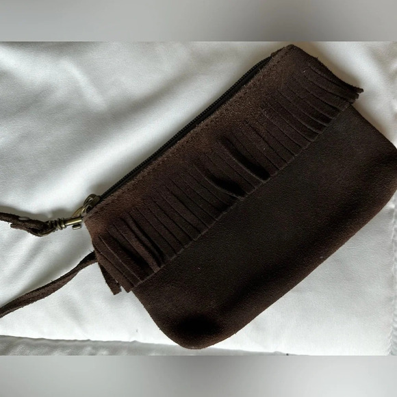 Old Navy Handbags - Old Navy Leather Brown Fringe Wristlet